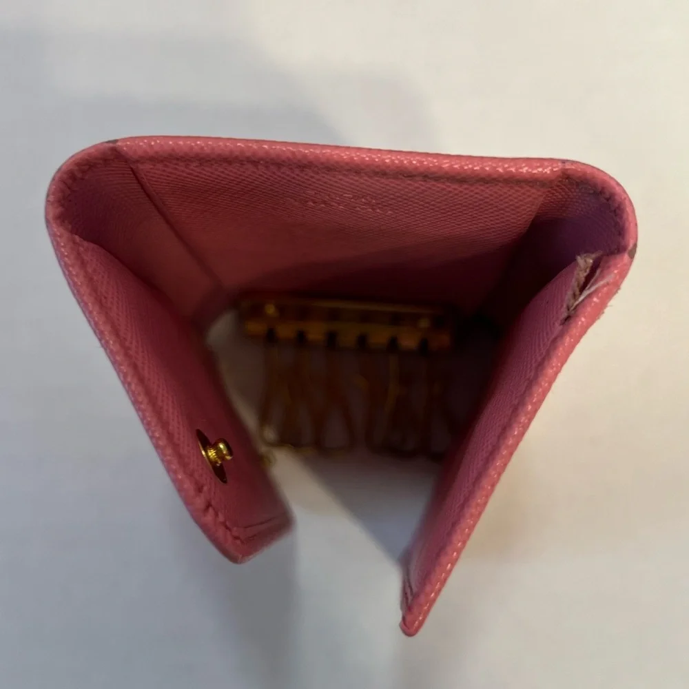 PRADA authentic Saffiano leather pink‎ key  card case with box